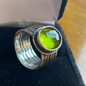 Silpada 925 Sterling Silver Green Peridot-Color Statement Ring Size 7.5–8